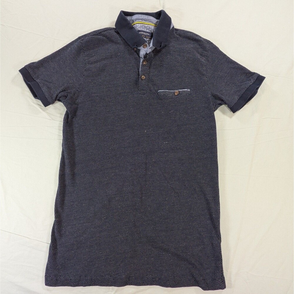 Denim & Flower Ricky Singh Mens Medium Short Sleeve Polo Navy Blue Stretch soft